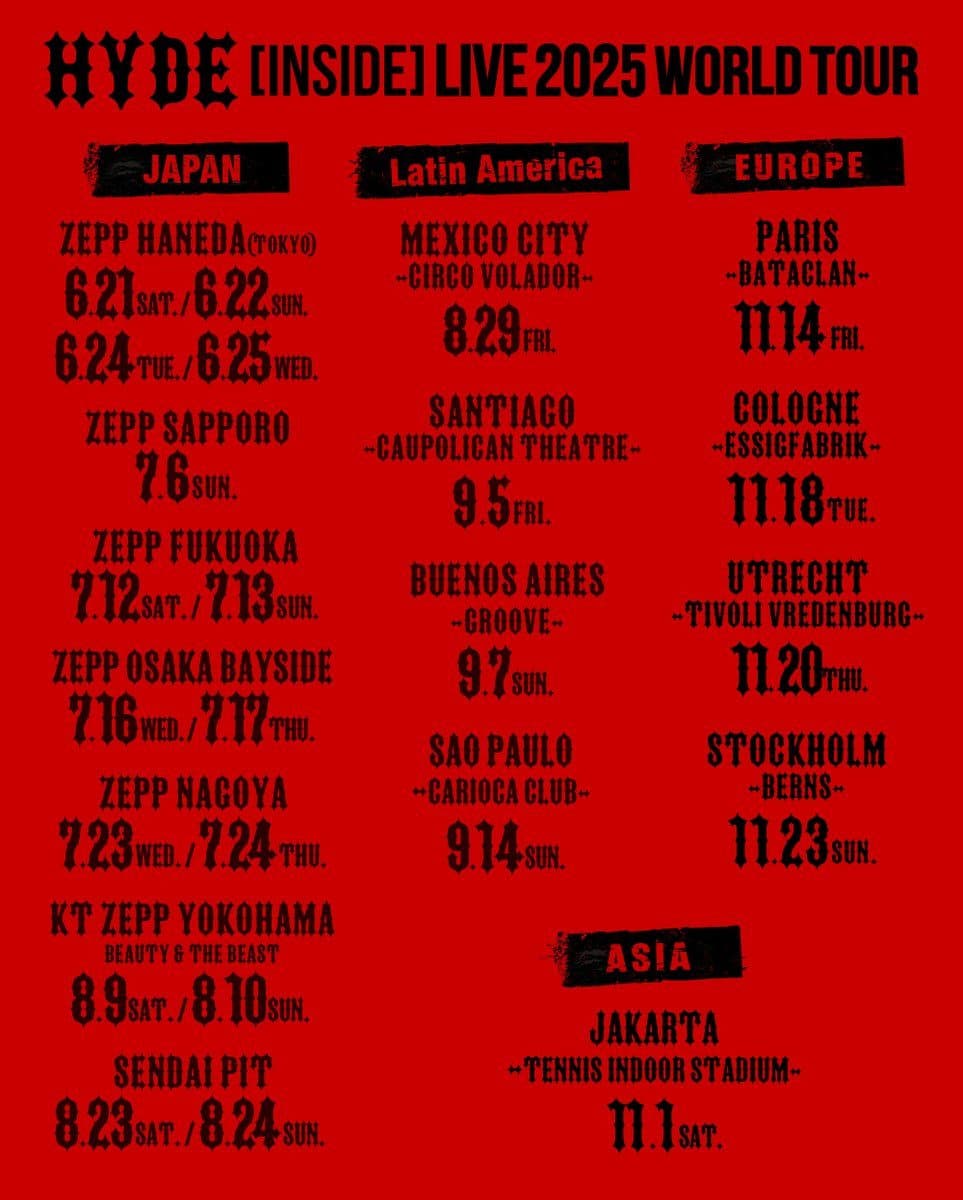Hyde Inside World Tour 2025 Promo Update 1